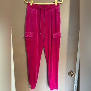 Hot pink velvet cargo pants